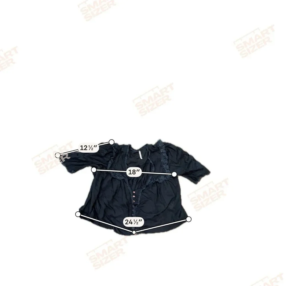 Free People Luna Top Black Sheer Cotton Ruffle Trim Boho Peasant Blouse